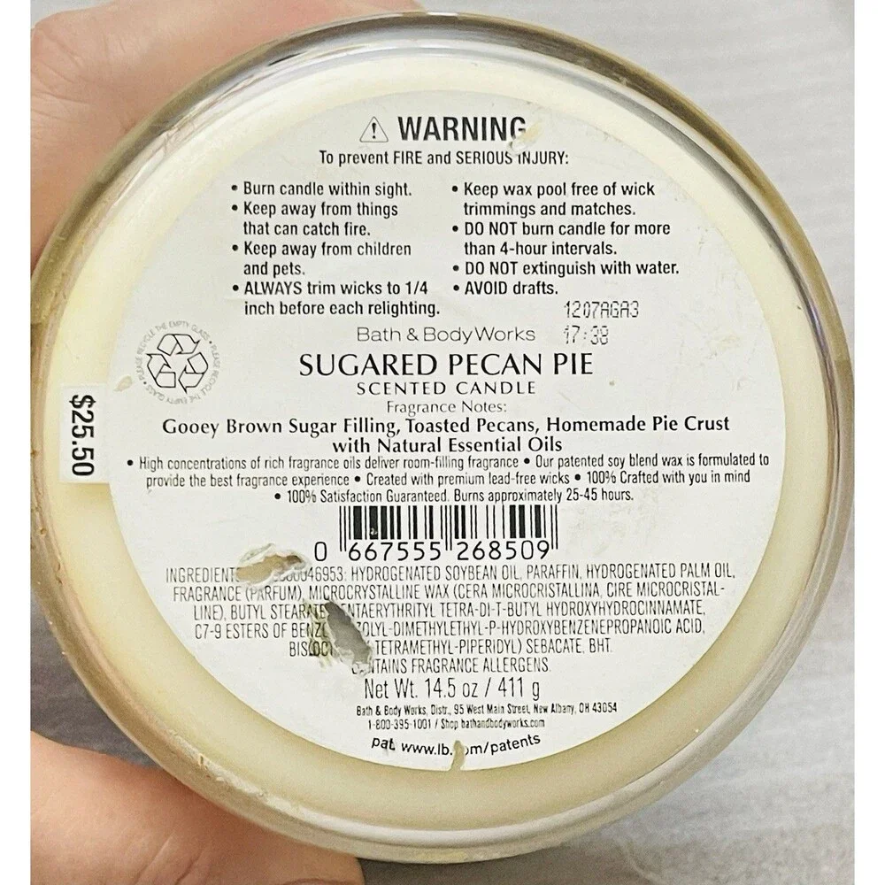 2 LOT Bath & Body Works 3-Wick Candles – Sugar Pecan Pie & Cranberry Woods – NEW - Picture 7 of 9